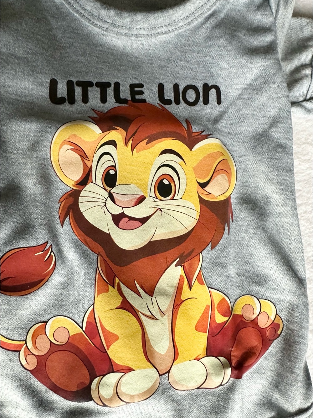 Gray Baby Tee with Cute Little Lion Print